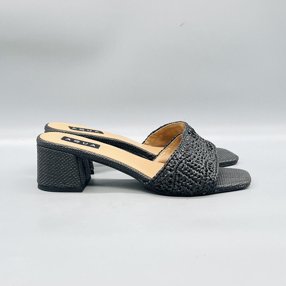 Aqua Sandals Womens 10 Black Cerna Raffia Slide Block Heel Dress Shoes